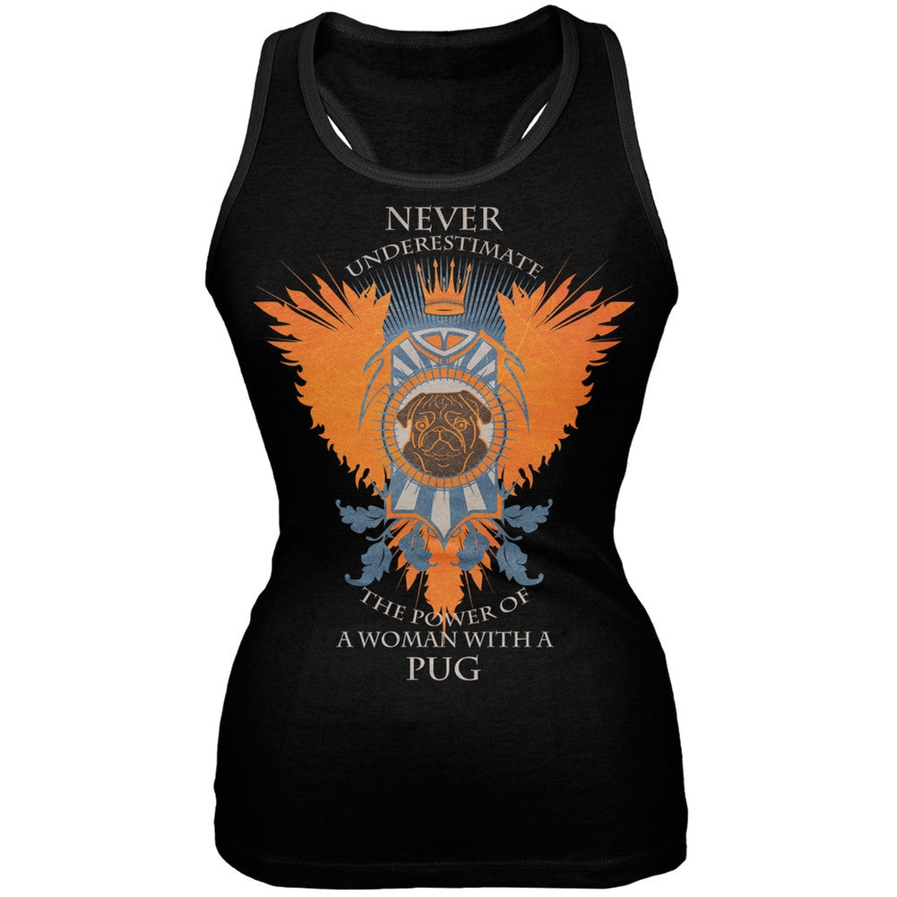 Never Underestimate Woman Power Pug Black Juniors Tank Top Tank Tops Old Glory