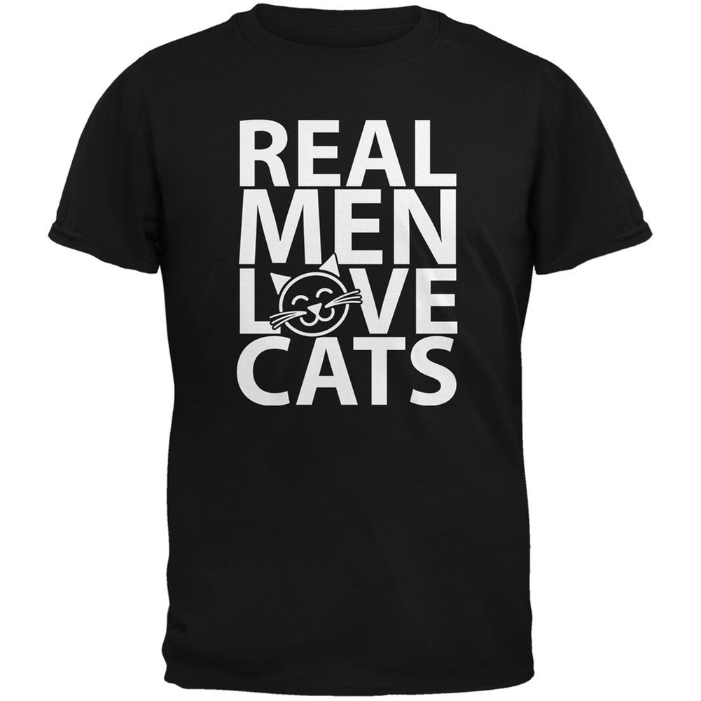 Valentine's Day - Real Men Love Cats Black Adult T-Shirt Men's T-Shirts Old Glory 2XL Black
