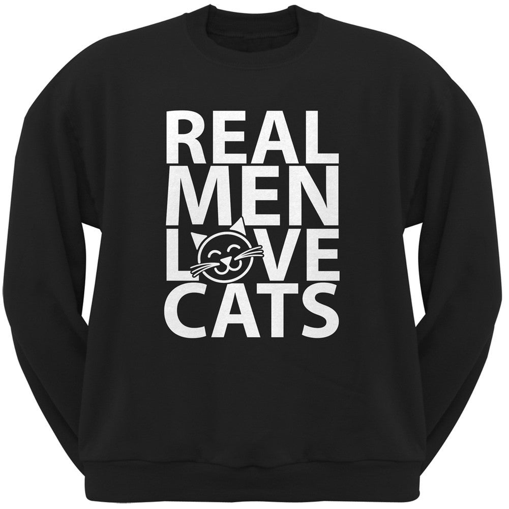 Valentine's Day - Real Men Love Cats Black Adult Crew Neck Sweatshirt Sweatshirts Old Glory 2XL Black
