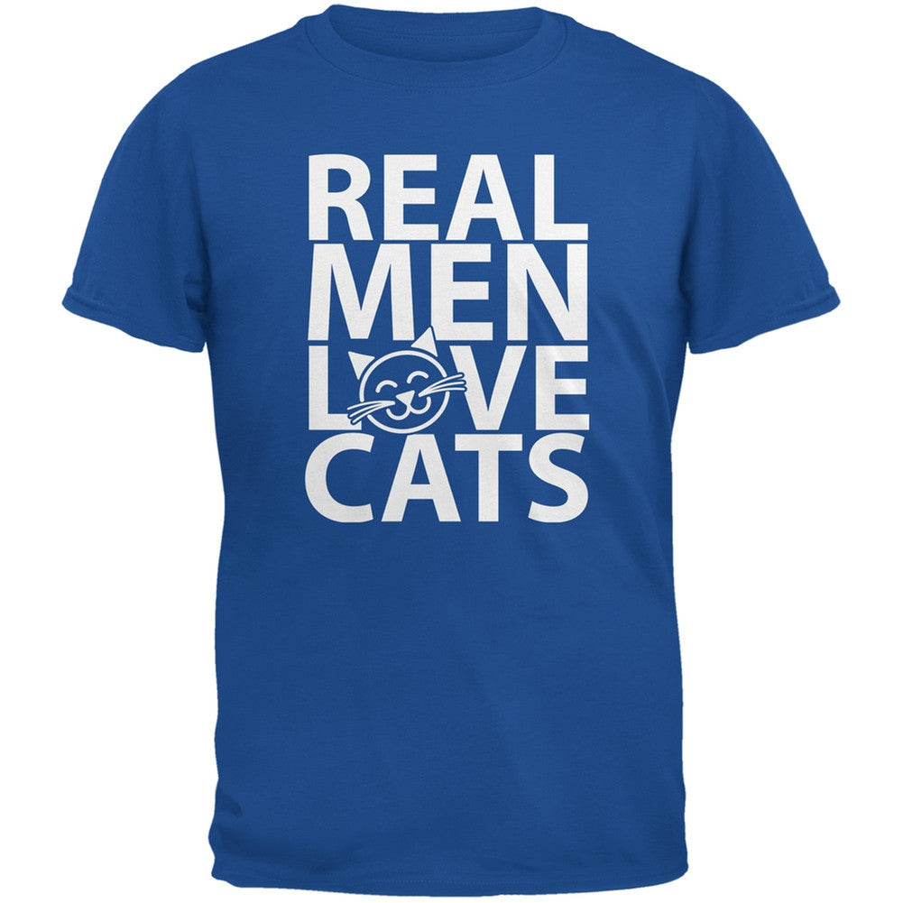 Valentine's Day - Real Men Love Cats Blue Adult T-Shirt Men's T-Shirts Old Glory 2XL Blue