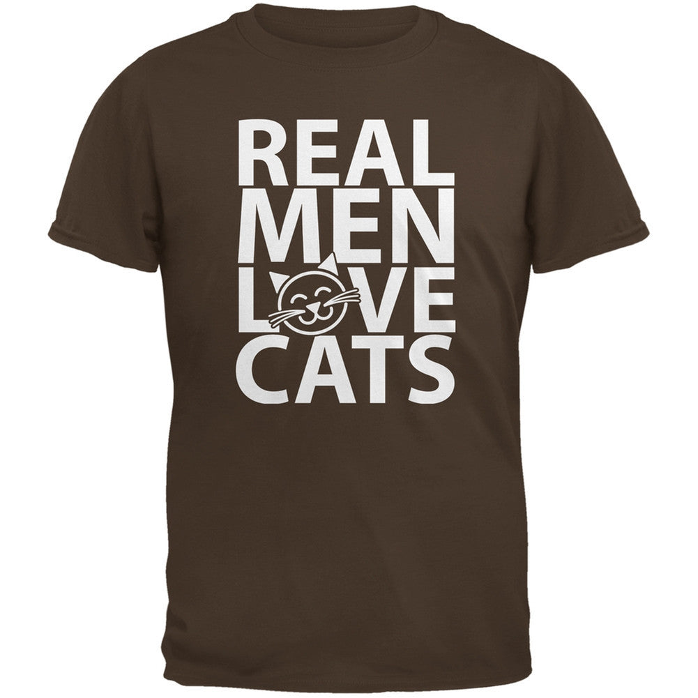 Valentine's Day - Real Men Love Cats Brown Adult T-Shirt Men's T-Shirts Old Glory 2XL Brown