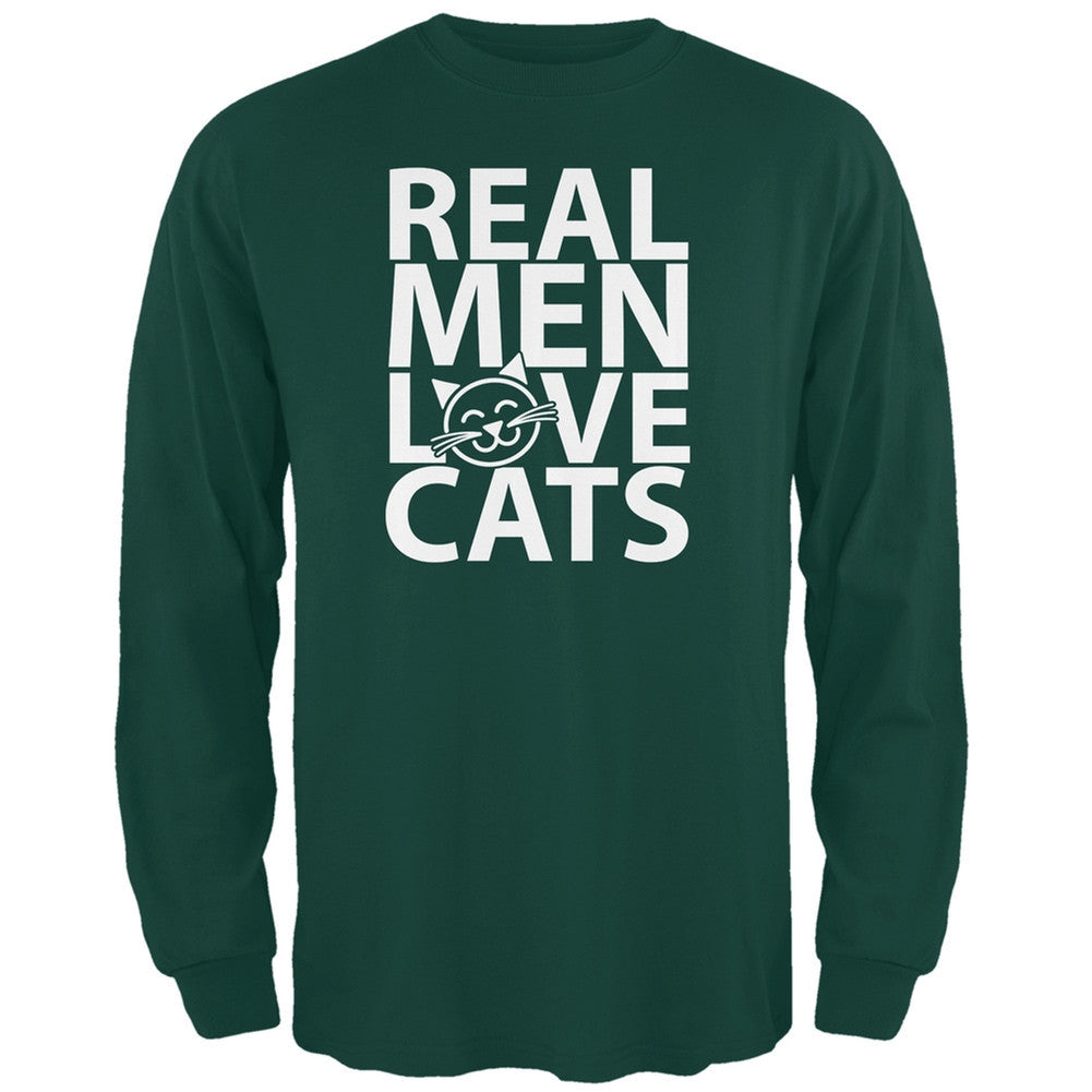 Valentine's Day - Real Men Love Cats Dark Green Adult Long Sleeve T-Shirt Men's Long Sleeves Old Glory 2XL Dark Green