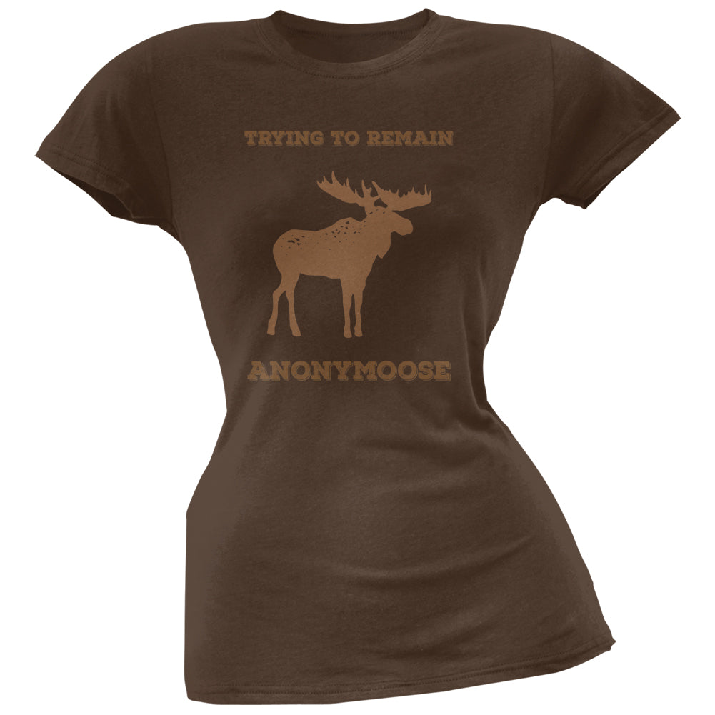 PAWS - Moose Trying to Remain Anonymoose Brown Soft Juniors T-Shirt Juniors T-Shirts Old Glory 2XL Brown