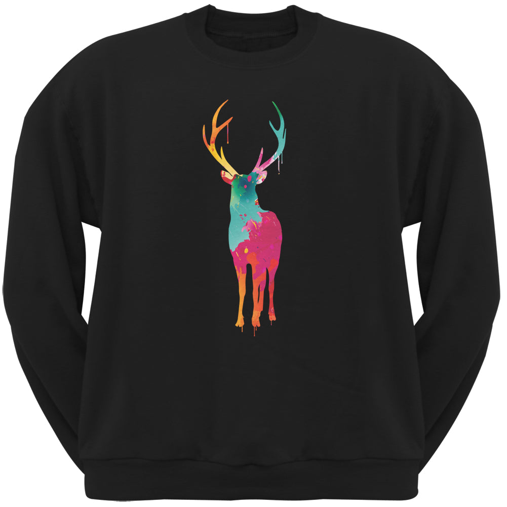 Splatter Deer Black Adult Crew Neck Sweatshirt Sweatshirts Old Glory 2XL Black