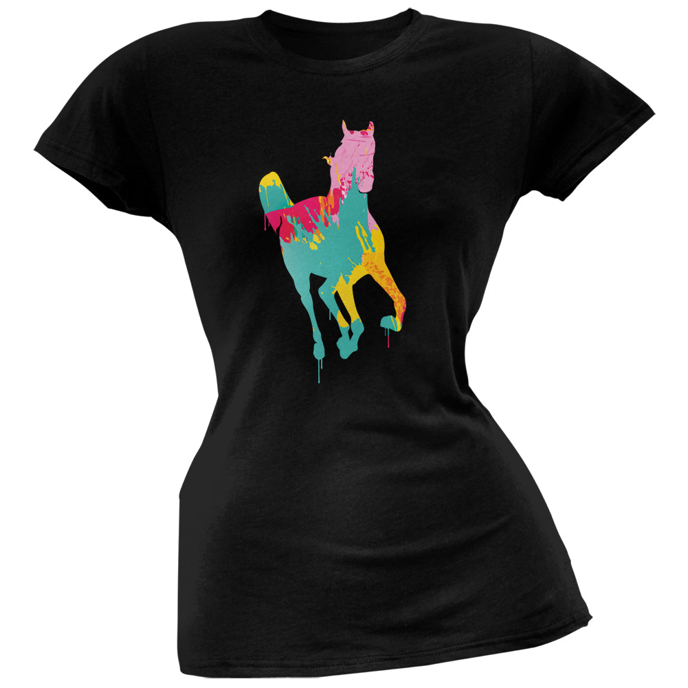 Splatter Horse Black Soft Juniors T-Shirt Juniors T-Shirts Old Glory 2XL Black