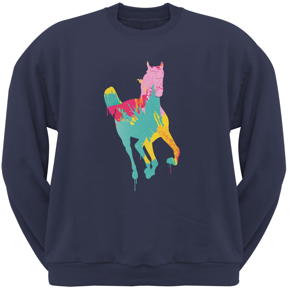 Splatter Horse Navy Adult Crew Neck Sweatshirt Sweatshirts Old Glory 2XL Dark Blue