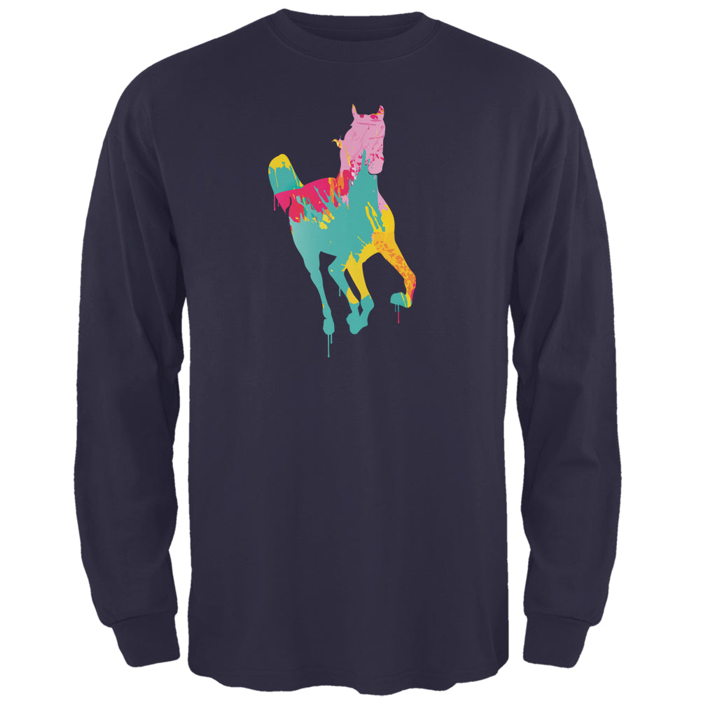Splatter Horse Navy Adult Long Sleeve T-Shirt Men's Long Sleeves Old Glory 2XL Dark Blue