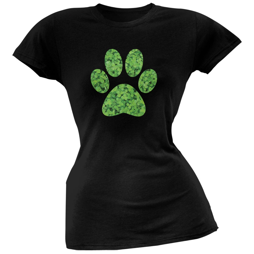 St. Patricks Day - Dog Paw Black Soft Juniors T-Shirt Juniors T-Shirts Old Glory 2XL Black