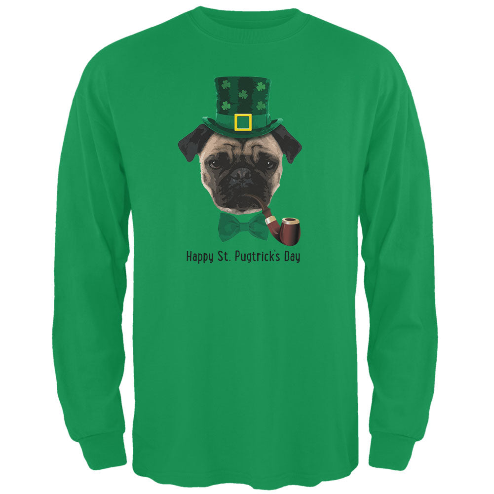 St. Patrick's - Pugtrick's Day Funny Pug Irish Green Adult Long Sleeve T-Shirt Men's Long Sleeves Old Glory 2XL Green