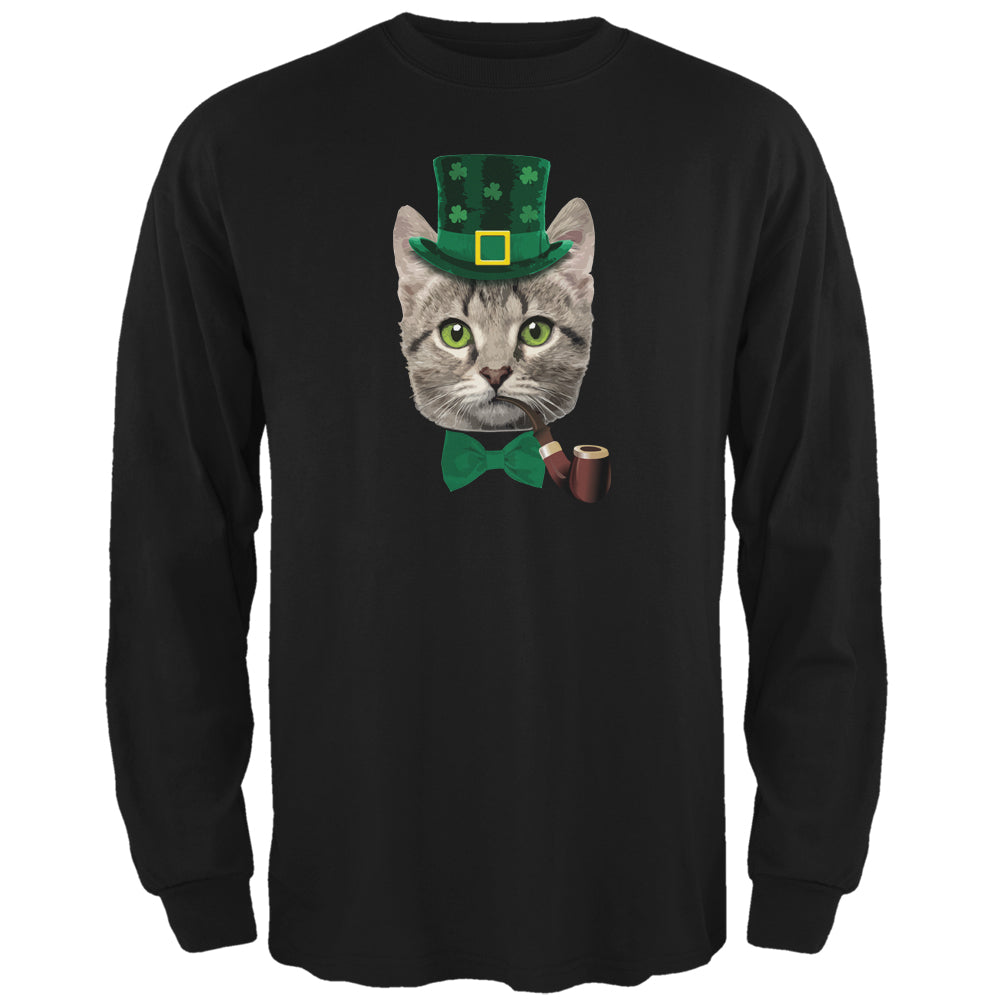 St. Patrick's Funny Cat Black Adult Long Sleeve T-Shirt Men's Long Sleeves Old Glory 2XL Black