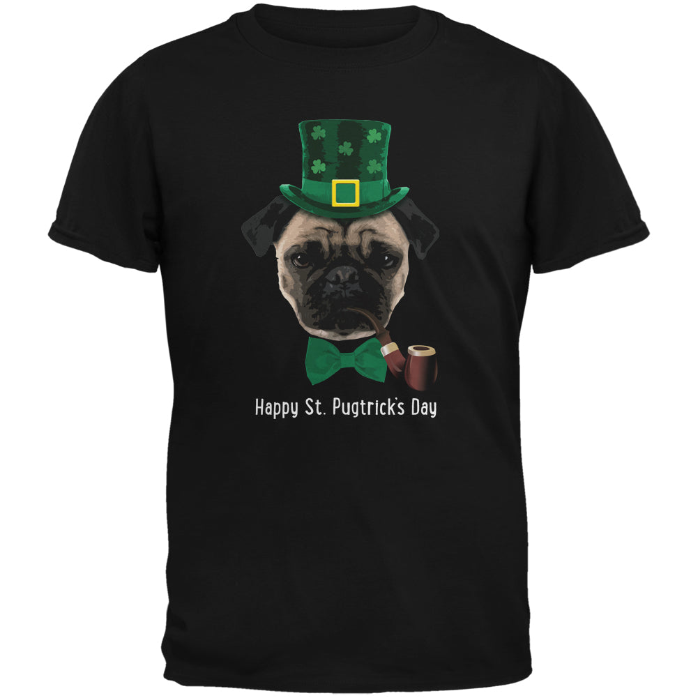 St. Patrick's - Pugtrick's Day Funny Pug Black Adult T-Shirt Men's T-Shirts Old Glory 2XL Black