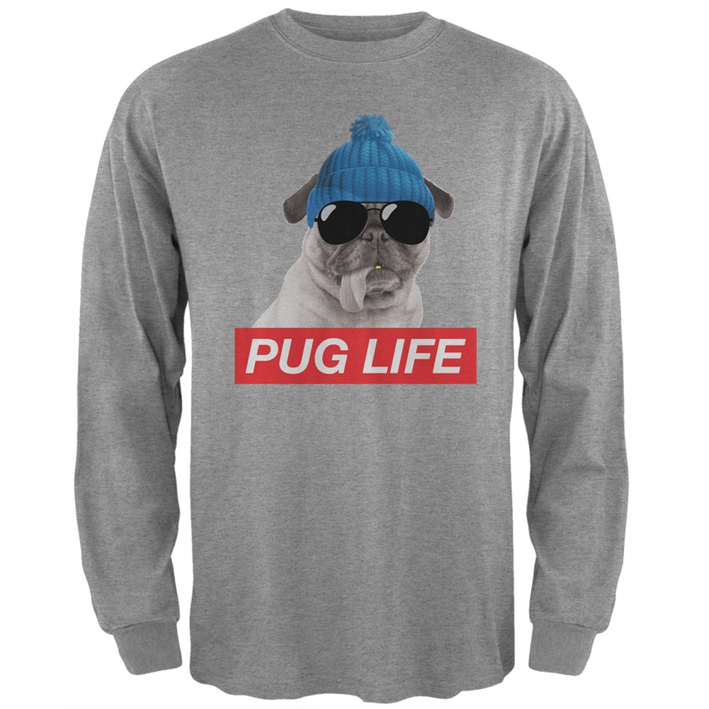 Pug Life Adult Heather Grey Long Sleeve T-Shirt Men's Long Sleeves Old Glory 2XL Black