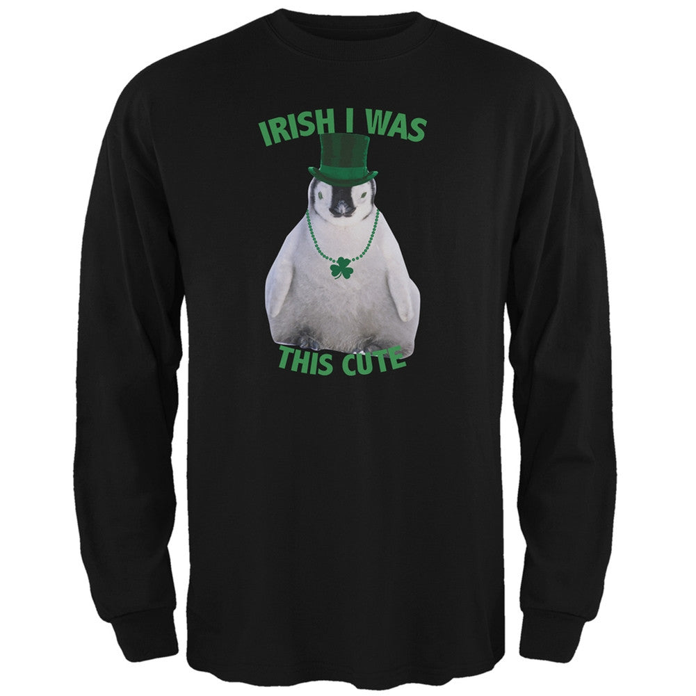 St. Patrick's Day - Irish I Was This Cute Penguin Black Adult Long Sleeve T-Shirt Men's Long Sleeves Old Glory 2XL Black