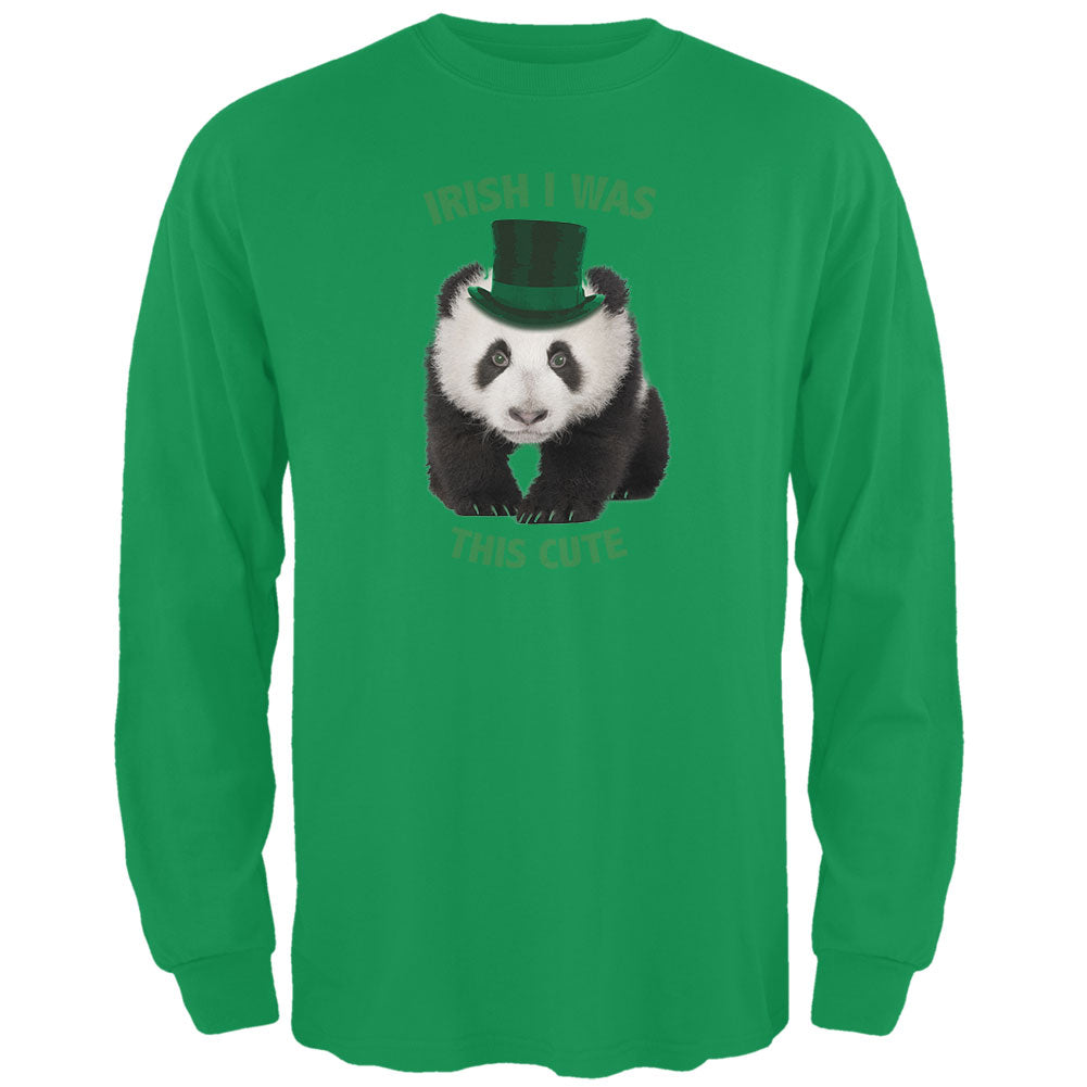 St. Patricks Day - Irish I Was This Cute Panda Irish Adult Long Sleeve T-Shirt Men's Long Sleeves Old Glory 2XL Green