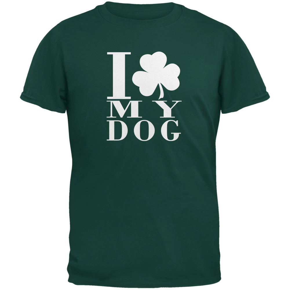 St Patricks Day Shamrock Love My Dog Forest Green Adult T-Shirt Men's T-Shirts Old Glory 2XL Dark Green