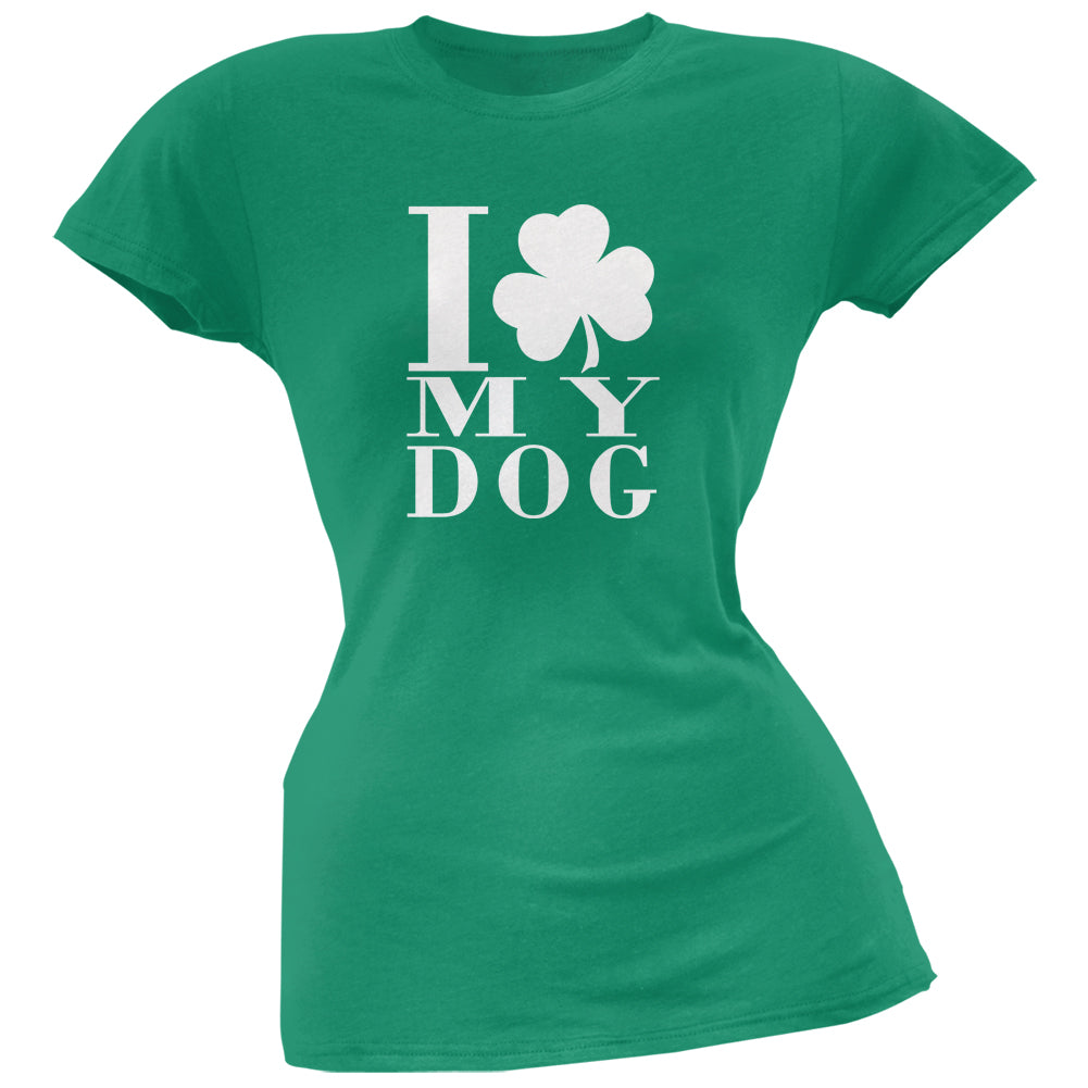 St Patricks Day Shamrock Love My Dog Kelly Green Juniors Soft T-Shirt Juniors T-Shirts Old Glory 2XL Green