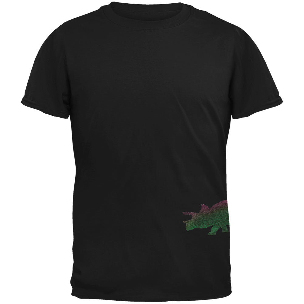 Triceratops Dinosaur Distressed Black Adult T-Shirt Men's T-Shirts Old Glory 2XL Black