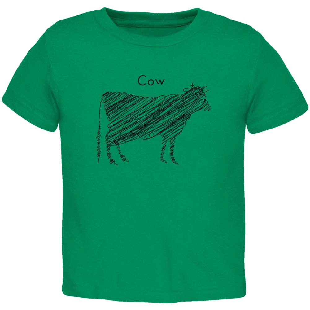 Cow Scribble Drawing Kelly Green Toddler T-Shirt Toddler T-Shirts Old Glory 2T Green