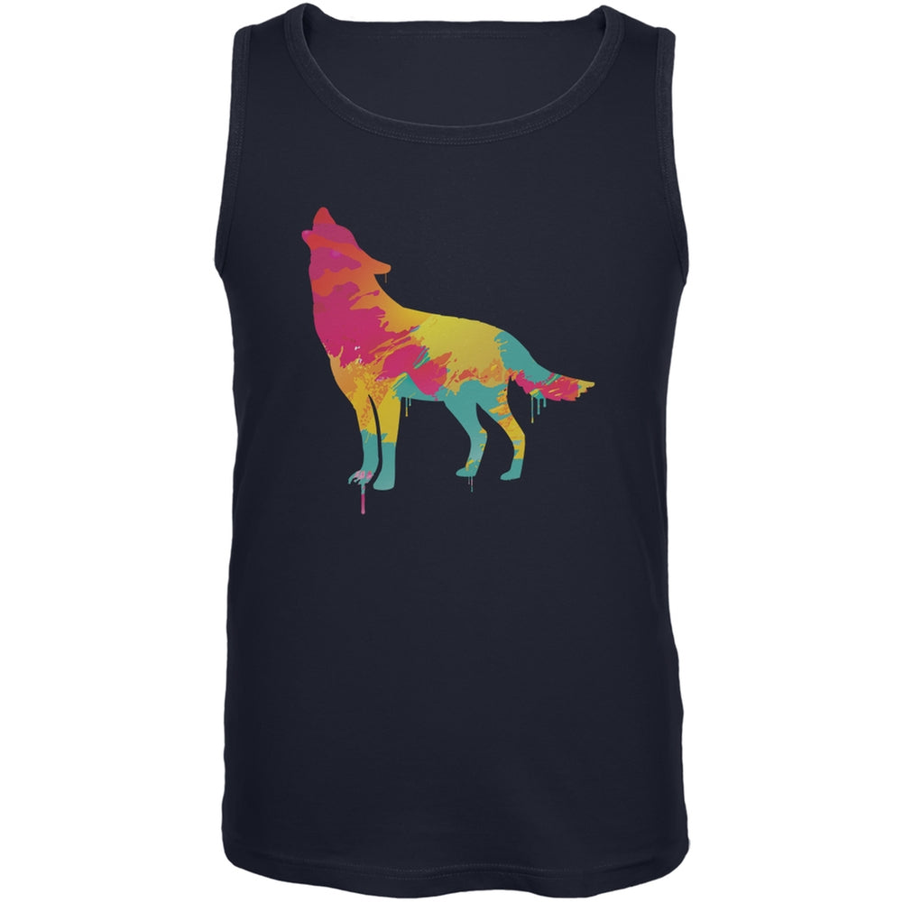 Splatter Wolf Navy Adult Sleeveless Shirt Men's T-Shirts Old Glory 2XL Dark Blue