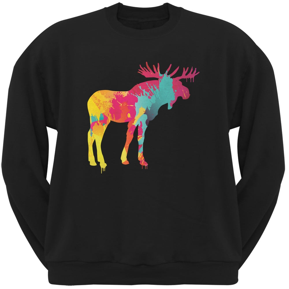 Splatter Moose Black Adult Sweatshirt Sweatshirts Old Glory 2XL Black
