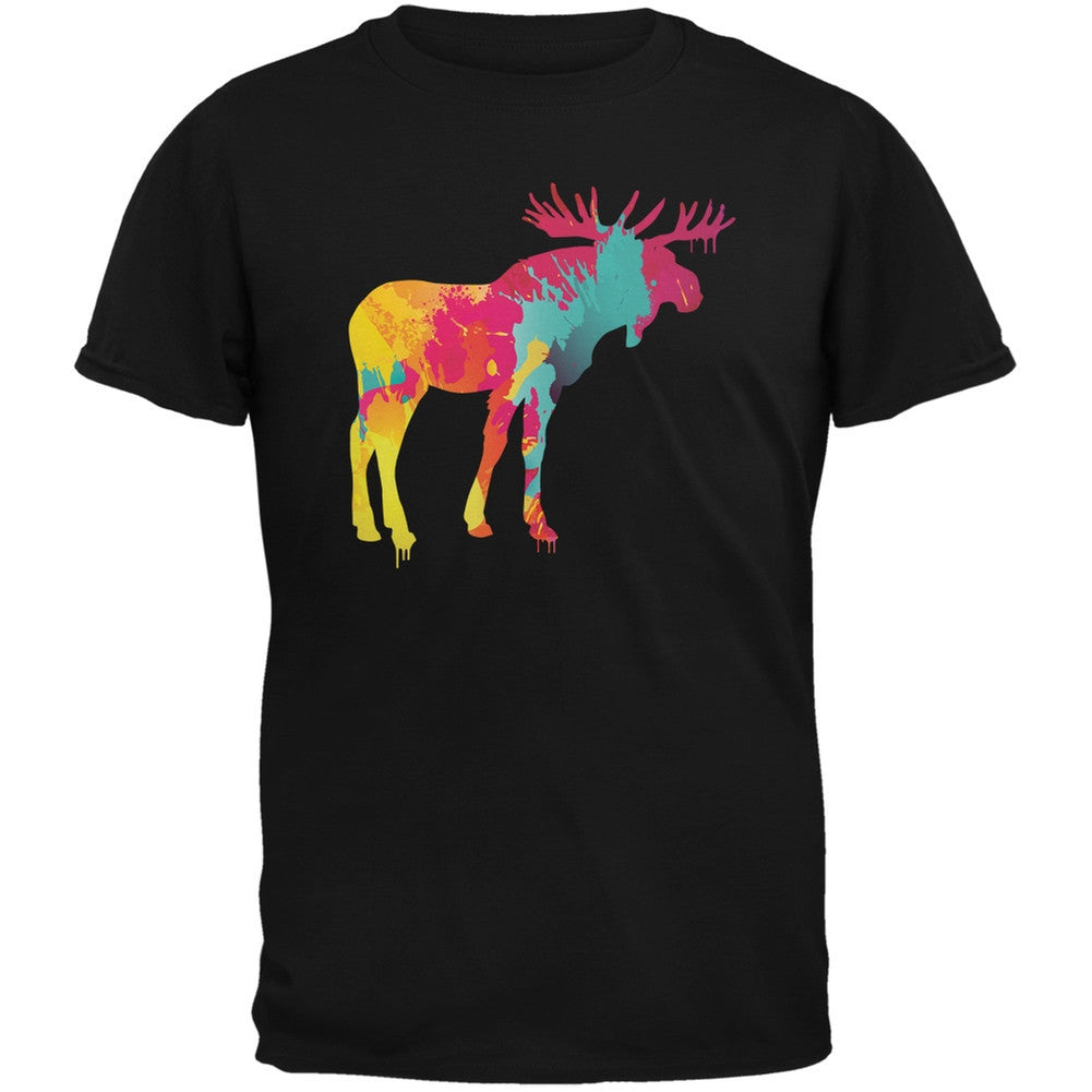 Splatter Moose White Adult T-Shirt Men's T-Shirts Old Glory 2XL White