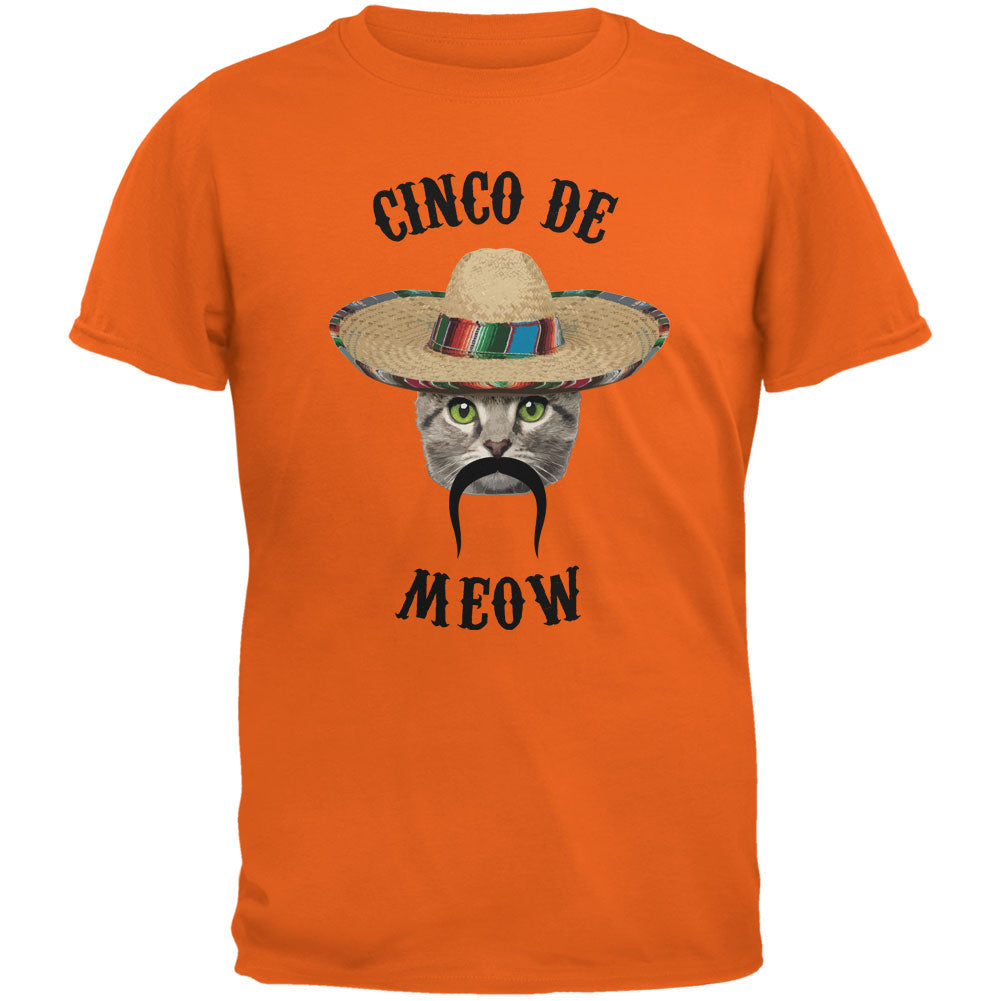 Funny Cat Cinco de Mayo Meow Orange Adult T-Shirt Men's T-Shirts Old Glory 2XL Orange
