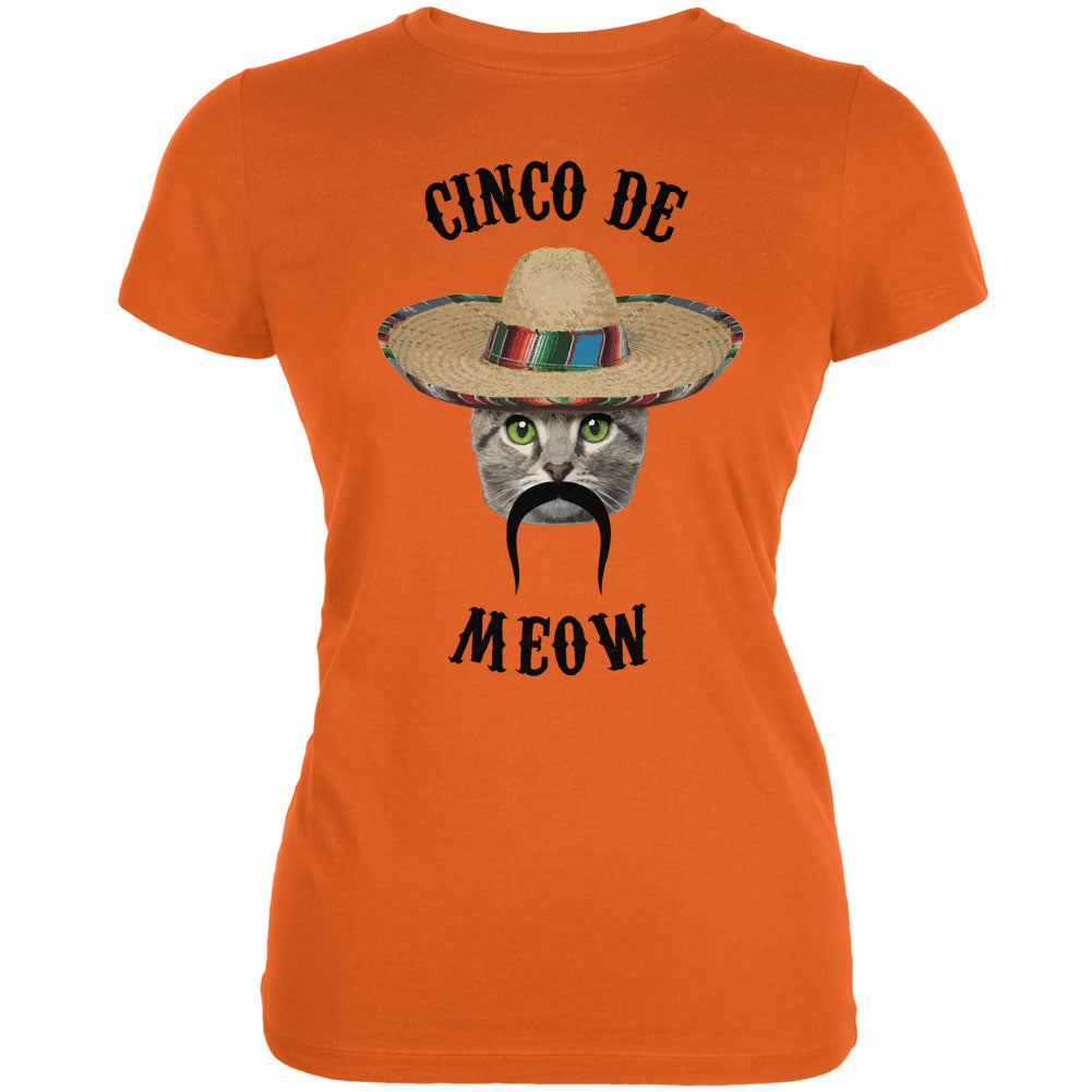Funny Cat Cinco de Mayo Meow Orange Juniors Soft T-Shirt Juniors T-Shirts Old Glory 2XL Orange