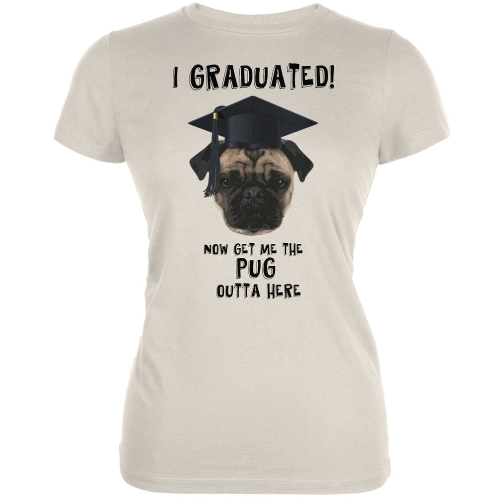 Graduation - Get The Pug Out Grad Light Blue Juniors Soft T-Shirt Juniors T-Shirts Old Glory 2XL Light Blue