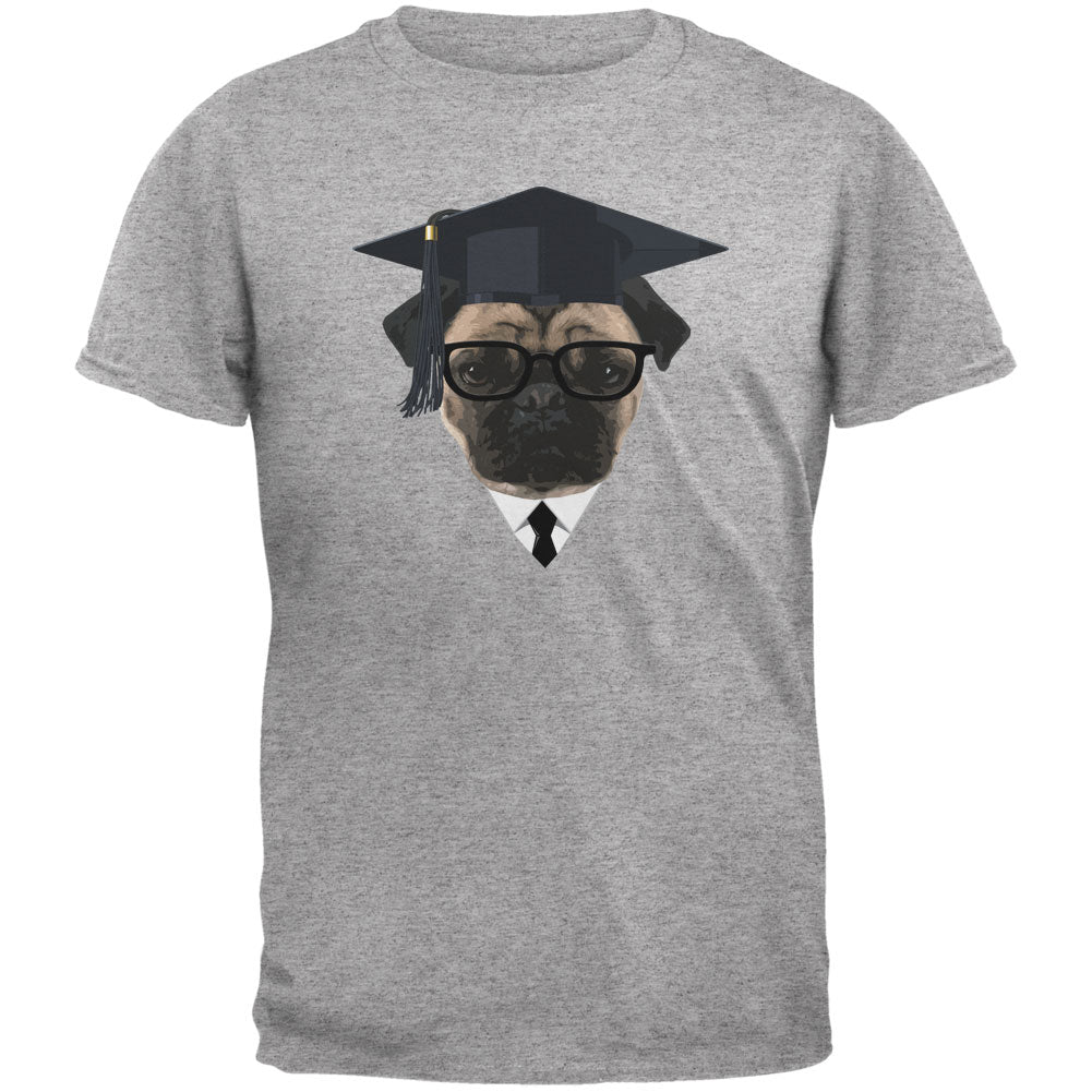 Graduation - Graduate Pug Funny Heather Grey Adult T-Shirt Men's T-Shirts Old Glory 2XL Grey