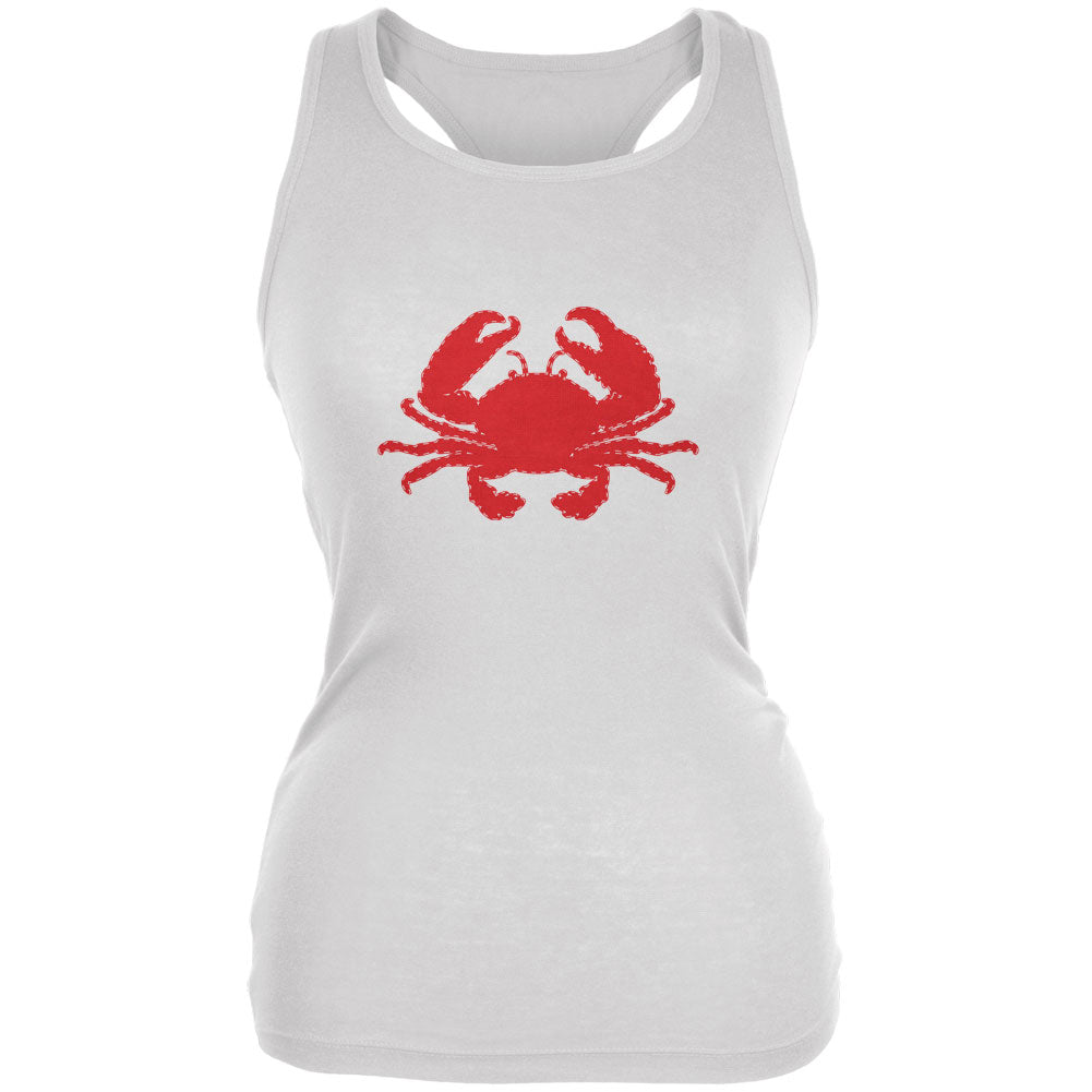 Summer - Crab Faux Stitched White Juniors Soft Tank Top Tank Tops Old Glory 2XL White