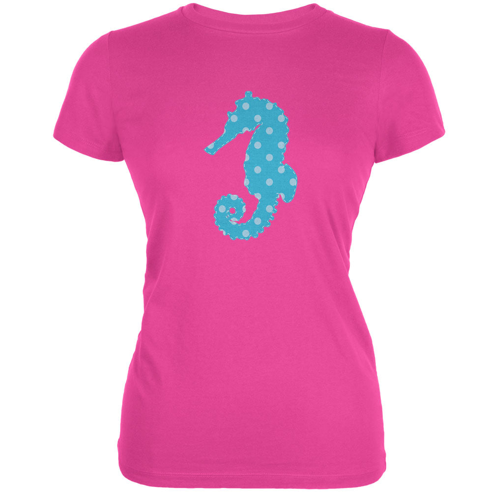Summer - Seahorse Faux Stitched Hot Pink Juniors Soft T-Shirt Juniors T-Shirts Old Glory 2XL Pink