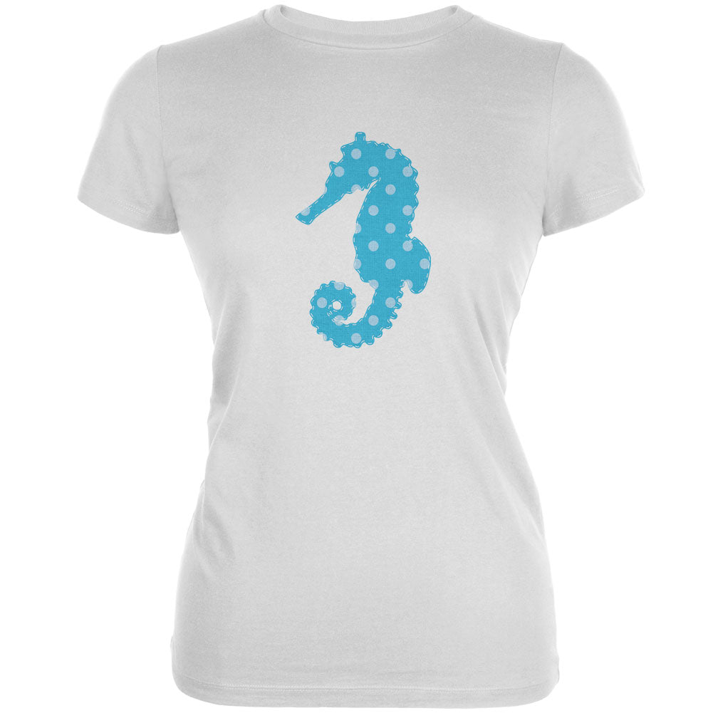Summer - Seahorse Faux Stitched White Juniors Soft T-Shirt Juniors T-Shirts Old Glory 2XL White