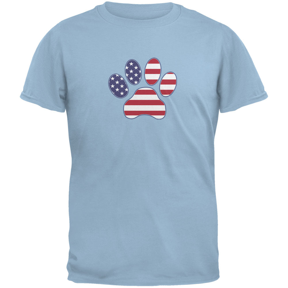 4th of July Patriotic Dog Paw Light Blue Adult T-Shirt Men's T-Shirts Old Glory 2XL Light Blue