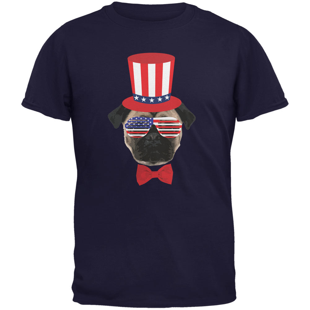 4th of July Funny Pug Navy Adult T-Shirt Men's T-Shirts Old Glory 2XL Dark Blue