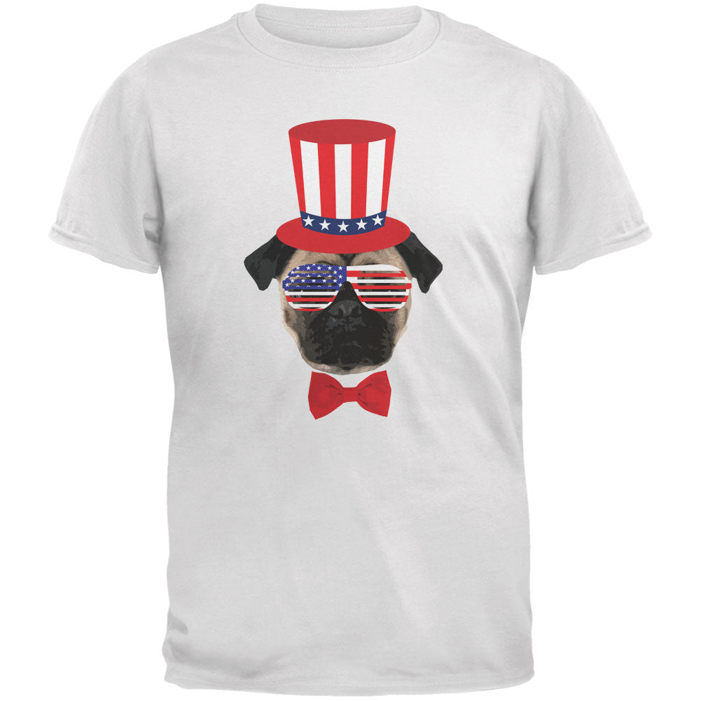 4th of July Funny Pug White Adult T-Shirt Men's T-Shirts Old Glory 2XL White