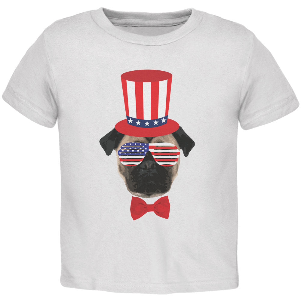 4th of July Funny Pug White Toddler T-Shirt Toddler T-Shirts Old Glory 2T White
