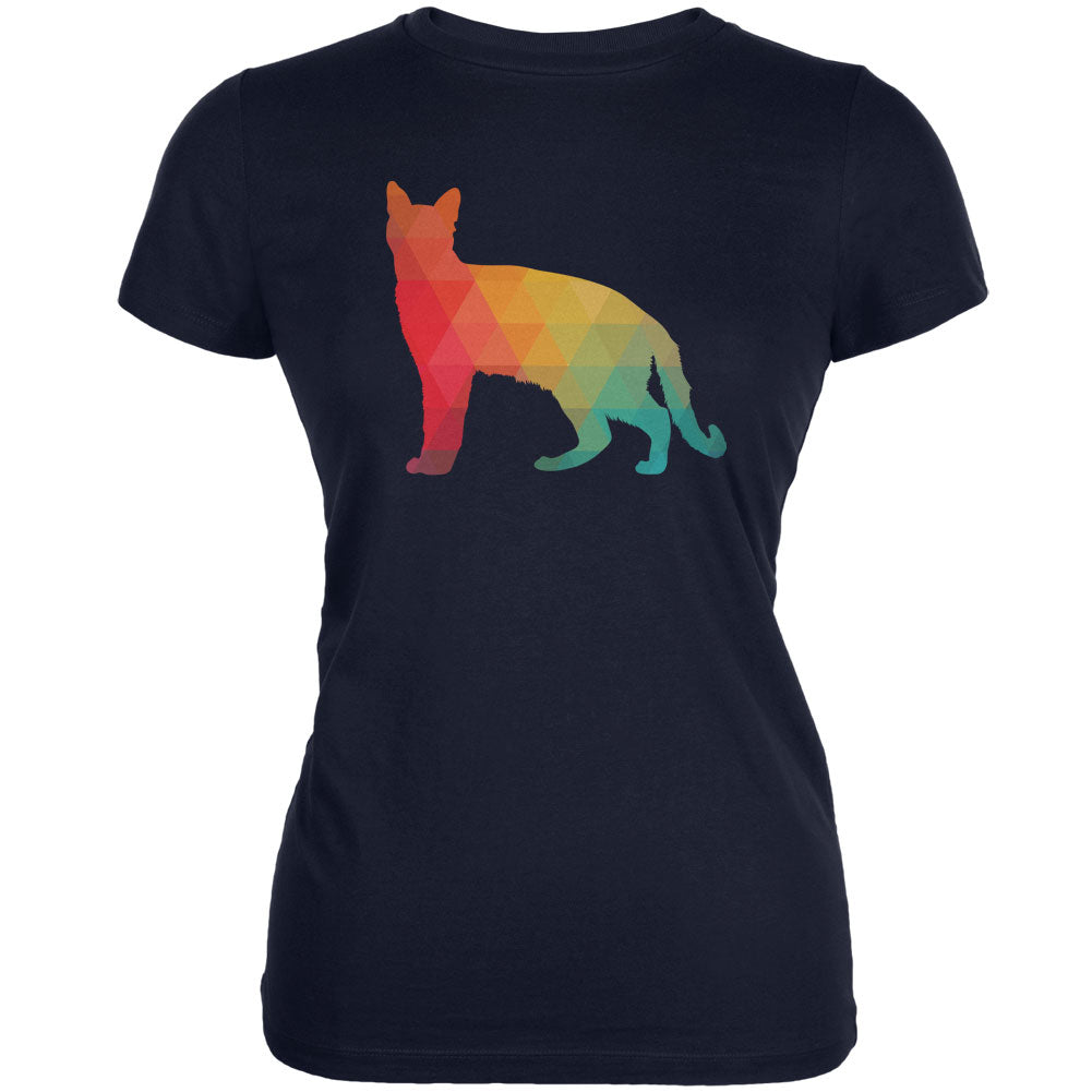 Cat Geometric Navy Juniors Soft T-Shirt Juniors T-Shirts Old Glory 2XL Dark Blue