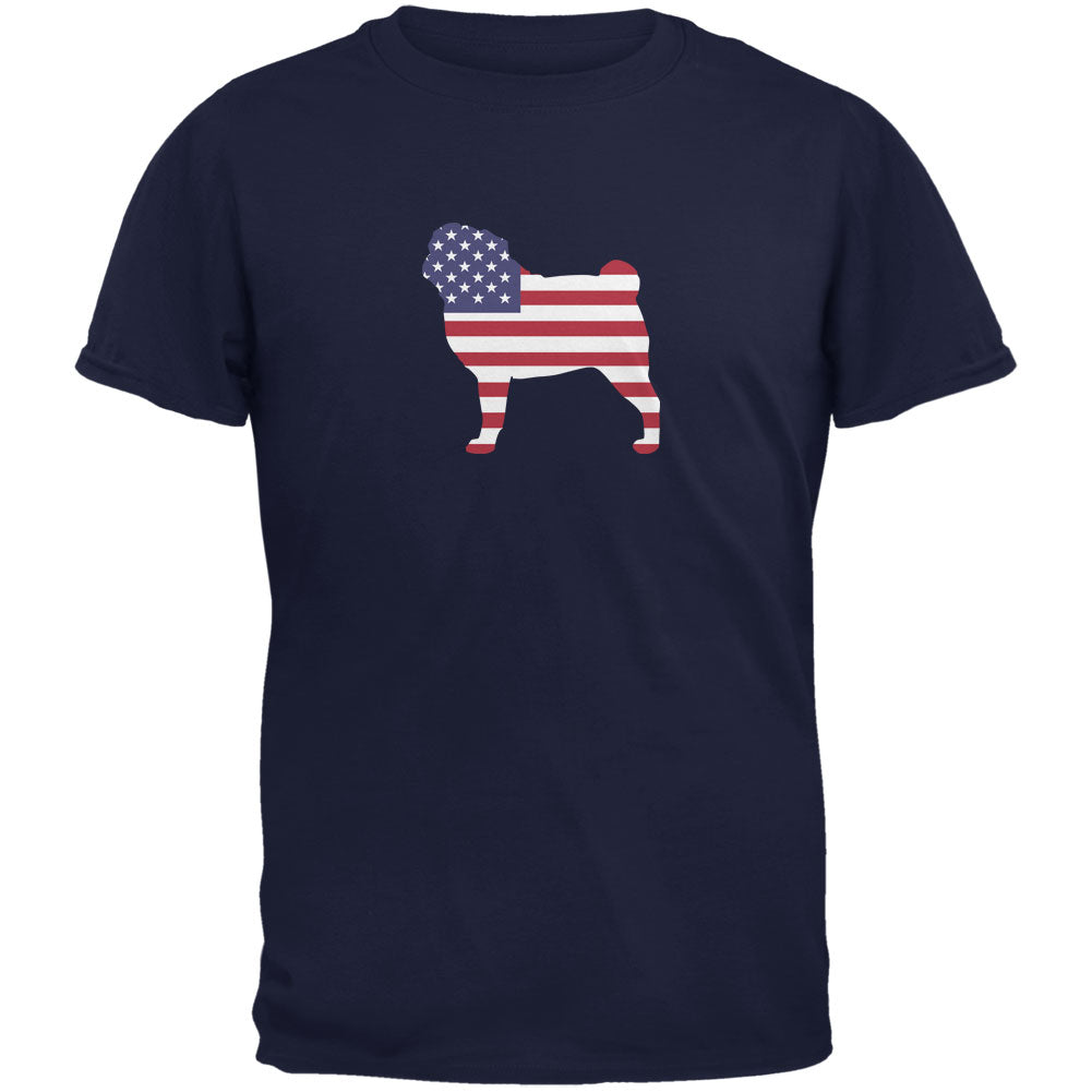 4th of July Patriotic Dog Pug Navy Adult T-Shirt Men's T-Shirts Old Glory 2XL Dark Blue