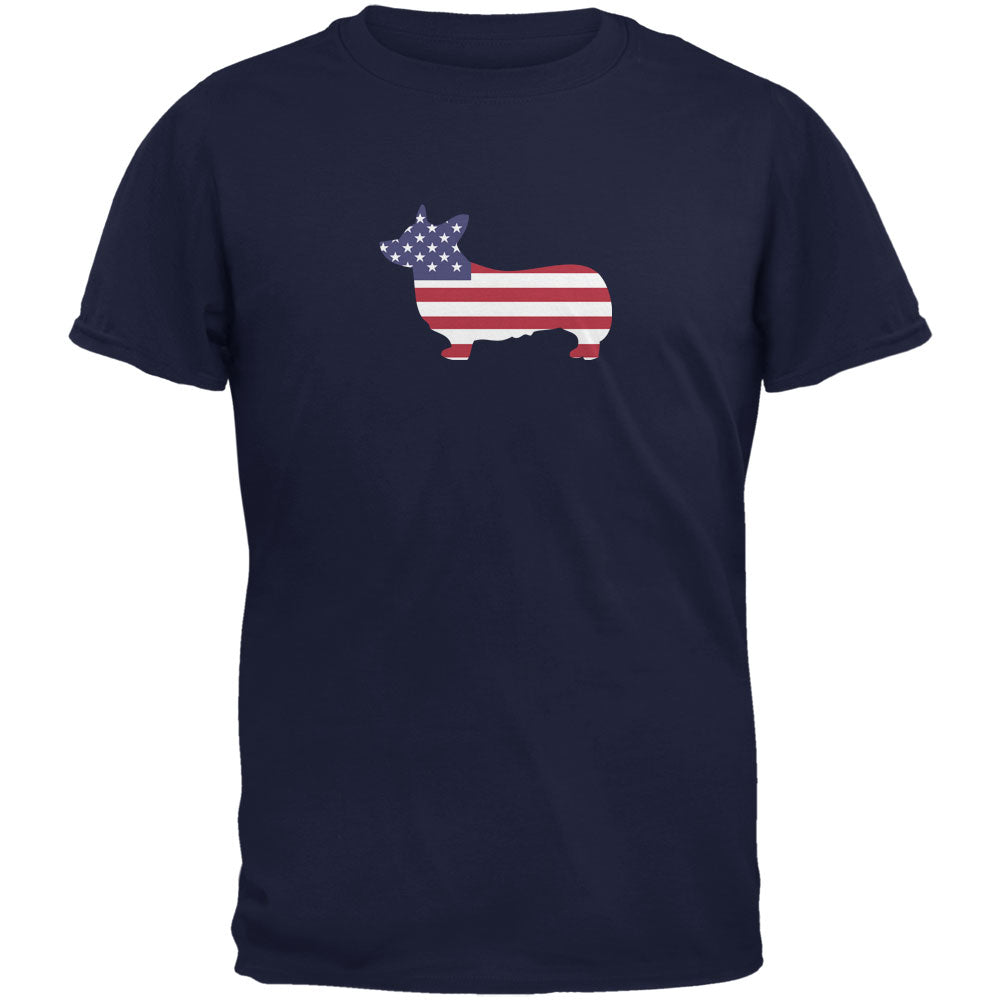 4th of July Patriotic Dog Welsh Corgi Navy Adult T-Shirt Men's T-Shirts Old Glory 2XL Dark Blue