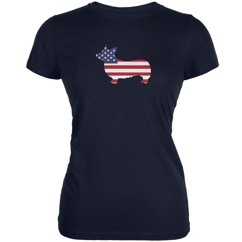4th of July Patriotic Dog Welsh Corgi Navy Juniors Soft T-Shirt Juniors T-Shirts Old Glory 2XL Dark Blue