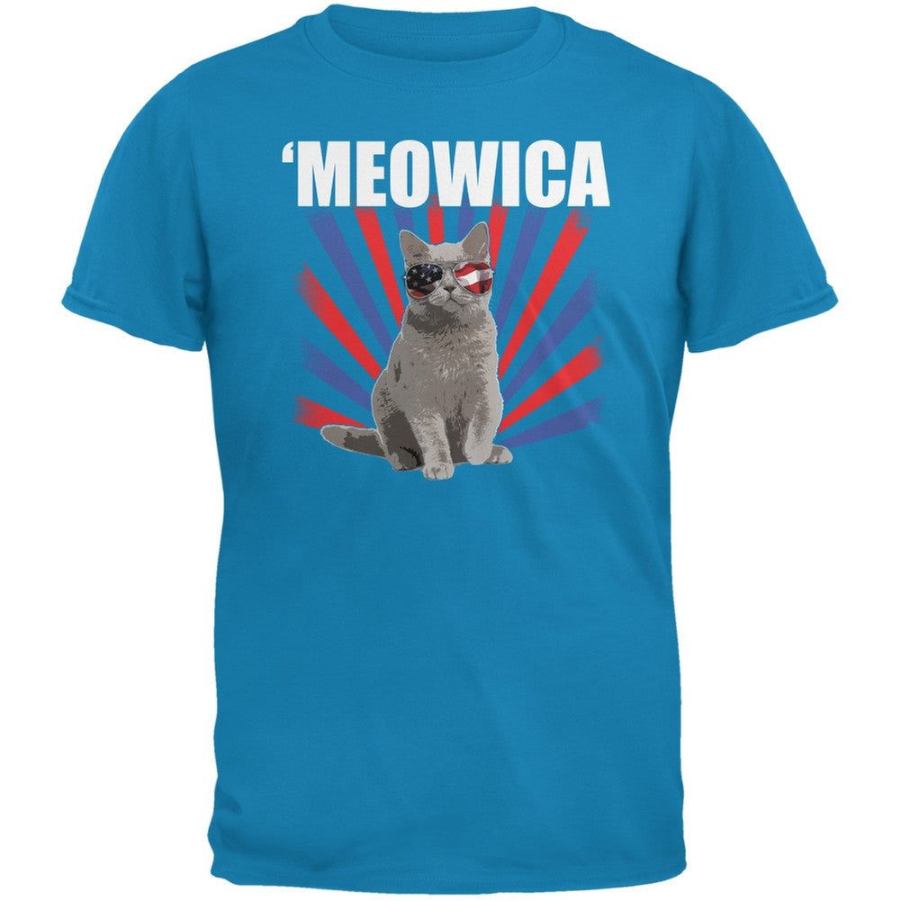 Cat 4th of July Meowica Sapphire Blue Adult T-Shirt Men's T-Shirts Old Glory 2XL Blue