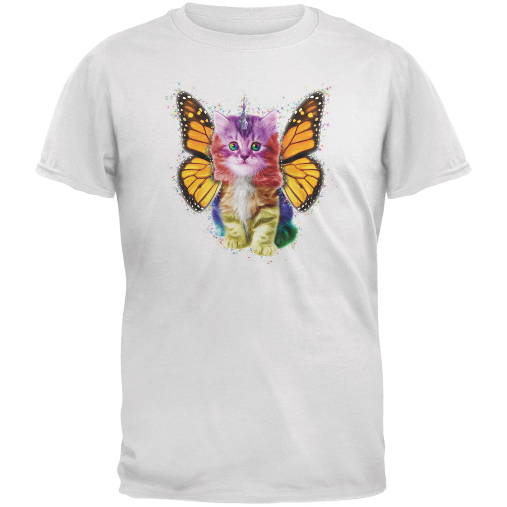 Rainbow Butterfly Unicorn Kitten White Adult T-Shirt Men's T-Shirts Old Glory 2XL White