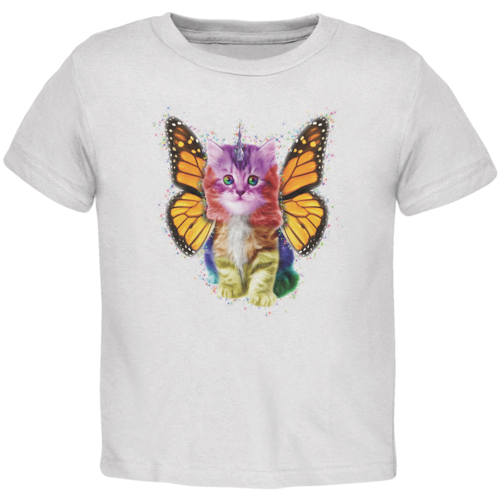 Rainbow Butterfly Unicorn Kitten White Toddler T-Shirt Toddler T-Shirts Old Glory 2T White