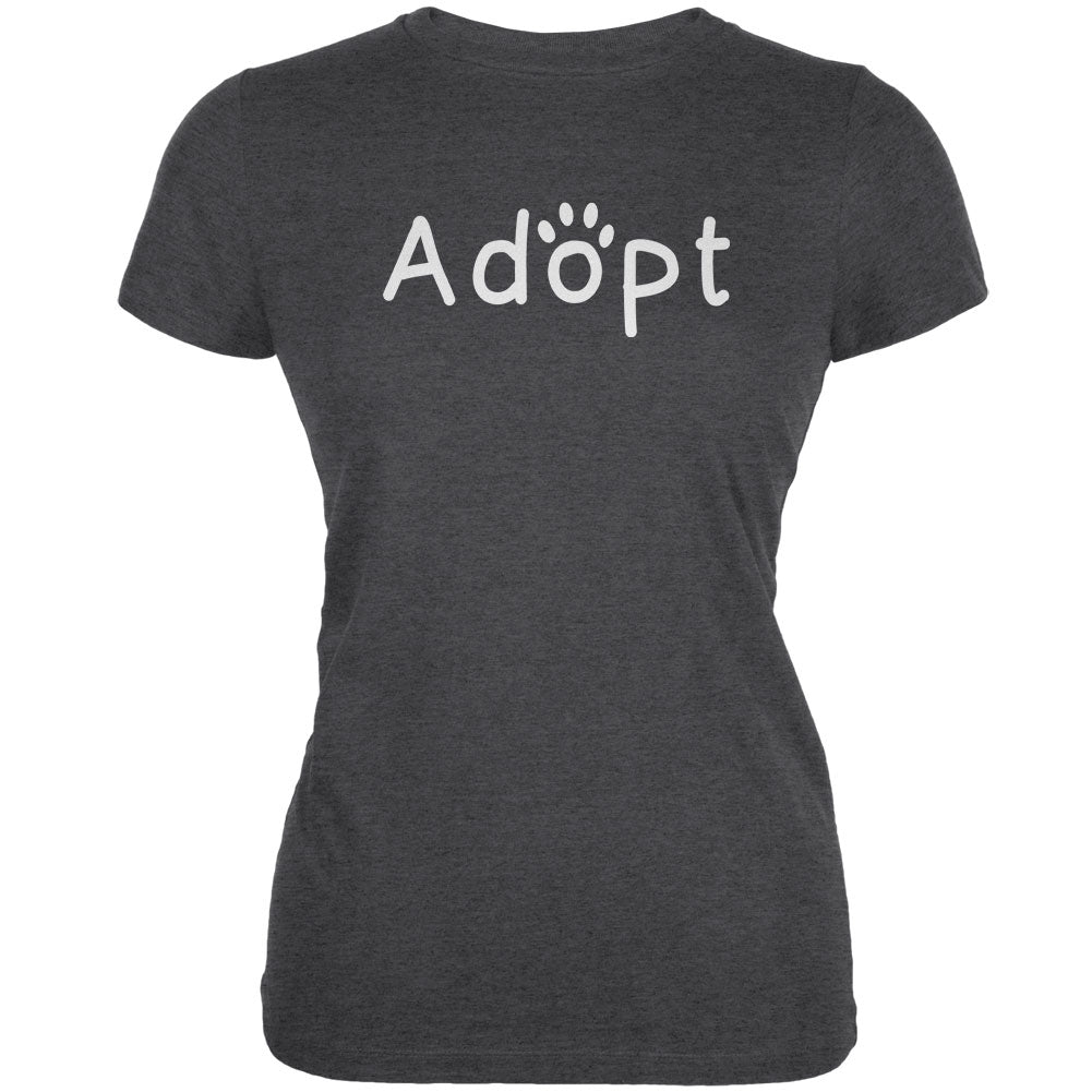 Adopt Cat Dog Paw Dark Heather Juniors Soft T-Shirt T-Shirts Old Glory 2XL Grey