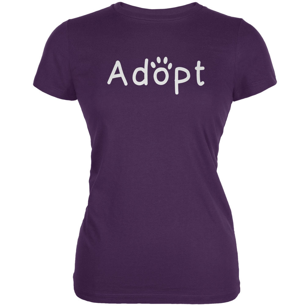 Adopt Cat Dog Paw Purple Juniors Soft T-Shirt T-Shirts Old Glory 2XL Purple