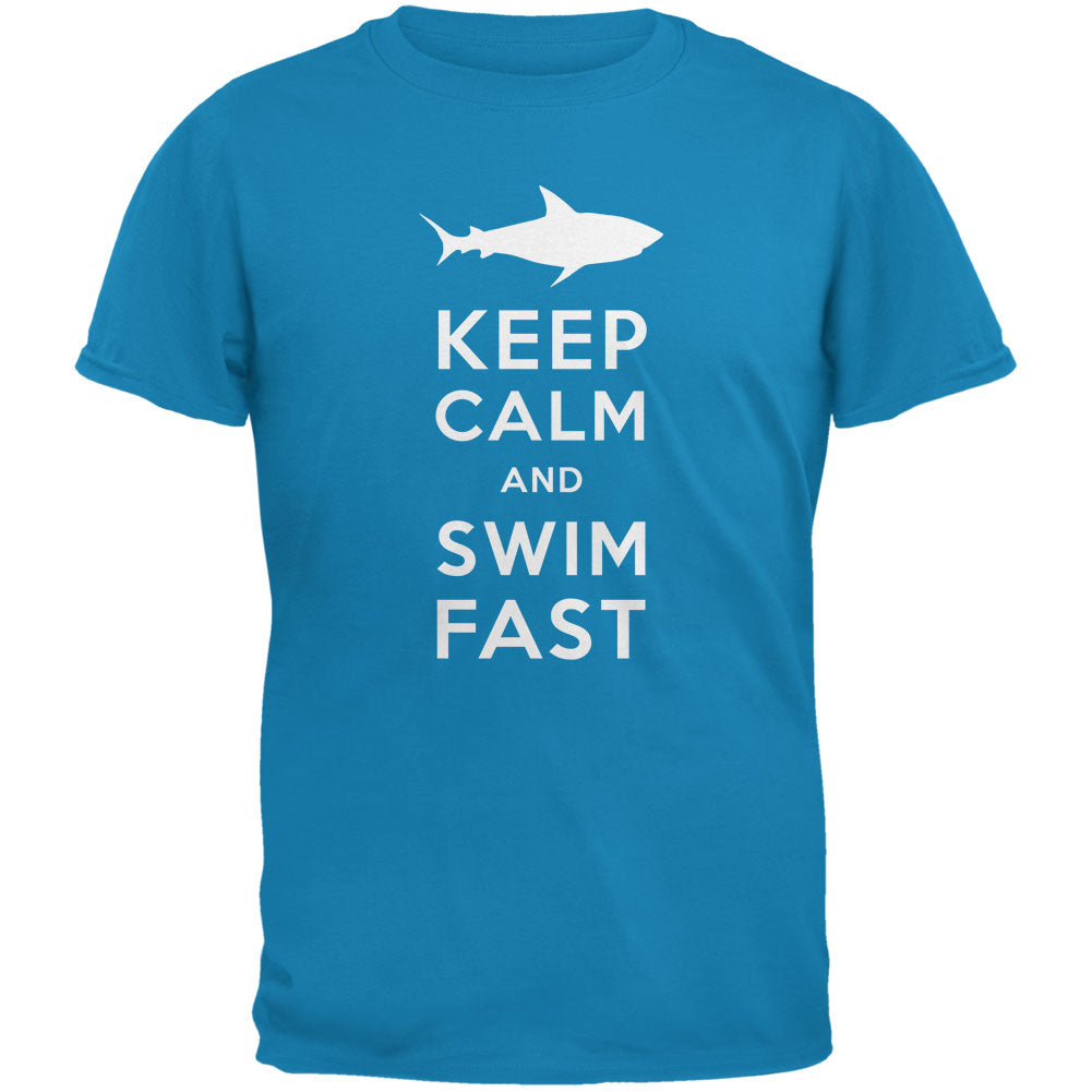 Shark Keep Calm and Swim Fast Sapphire Blue Adult T-Shirt Men's T-Shirts Old Glory 2XL Blue