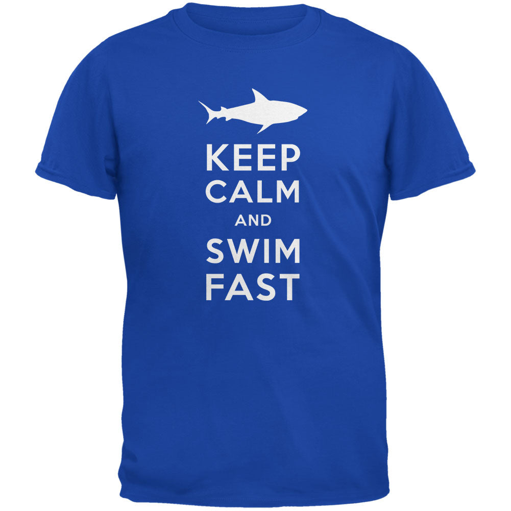 Shark Keep Calm and Swim Fast Royal Youth T-Shirt Youth T-Shirts Old Glory LG Blue