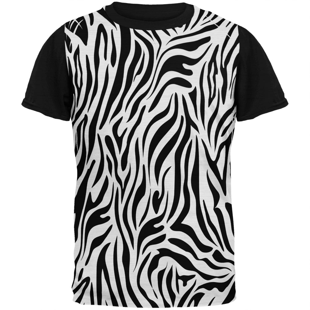Zebra Print White Adult Black Back T-Shirt Men's T-Shirts Old Glory 2XL White