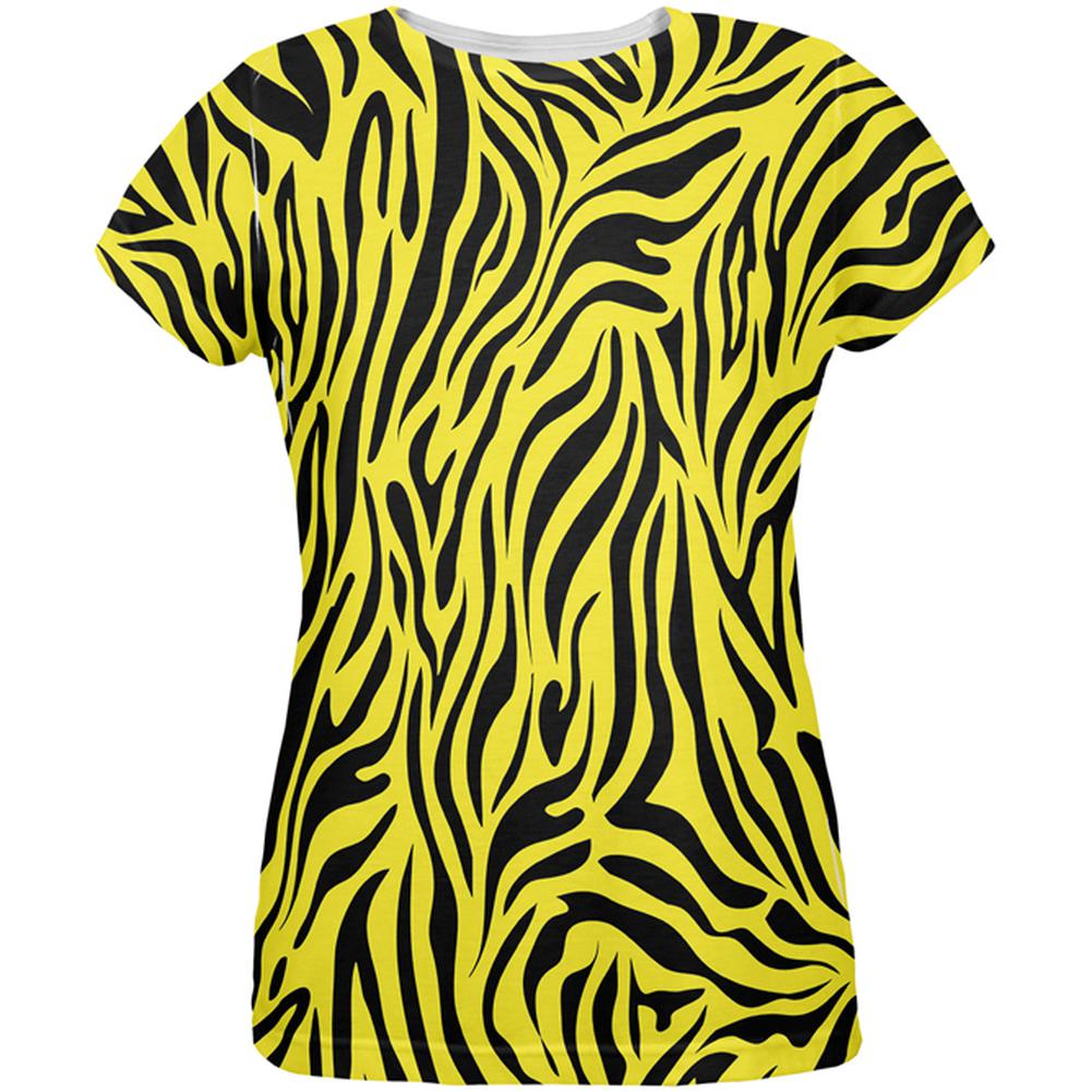 Zebra Print Yellow All Over Womens T-Shirt Women's T-Shirts Old Glory 2XL Multi