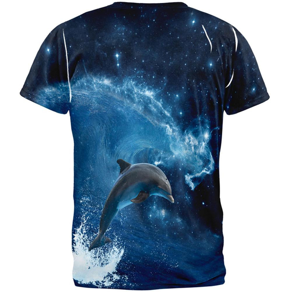 Dolphin IN SPACE Ocean Wave All Over Adult T-Shirt Men's T-Shirts Old Glory